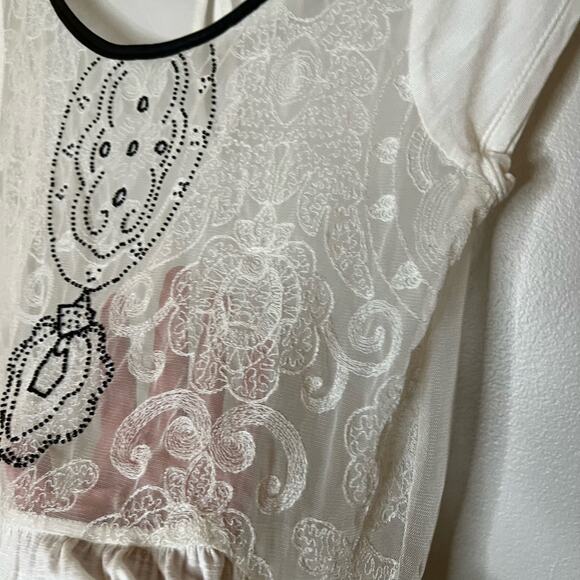 AEO Sheer See-through Blouse Peplum White & Black Medium - Picture 3 of 9